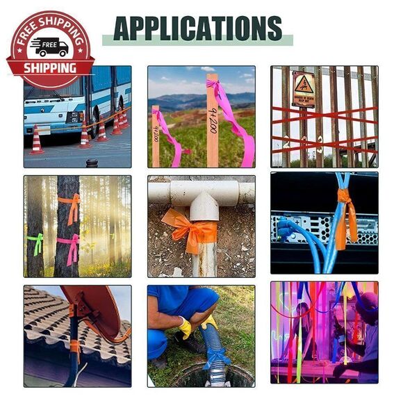 8 Pack Flagging Tape Non-Adhesive Plastic Ribbon Neon Marking Tape 1.2" x 1200 - Picture 7 of 11